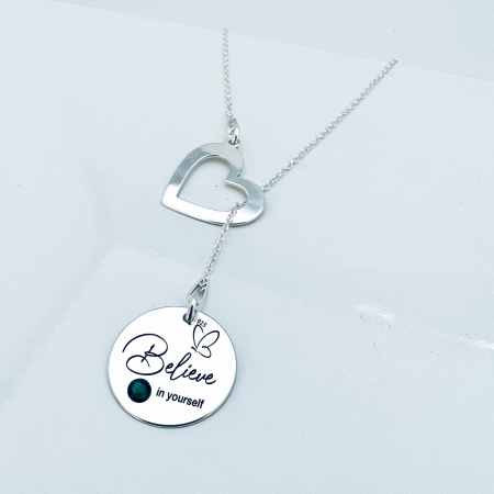 Lantisor argint asimetric personalizat charm inimioara, cristal - Believe in Yourself [3]