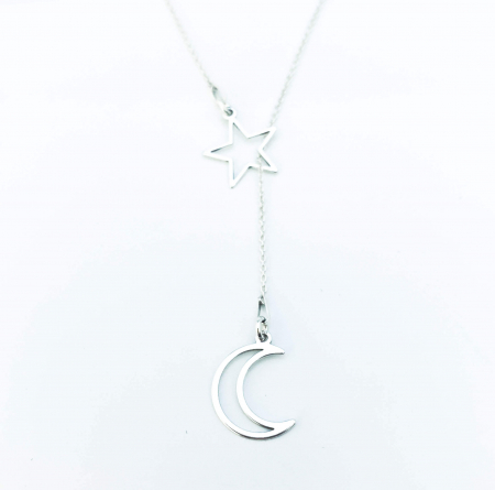 Lantisor asimetric argint si doua charmuri Moon & Star [1]