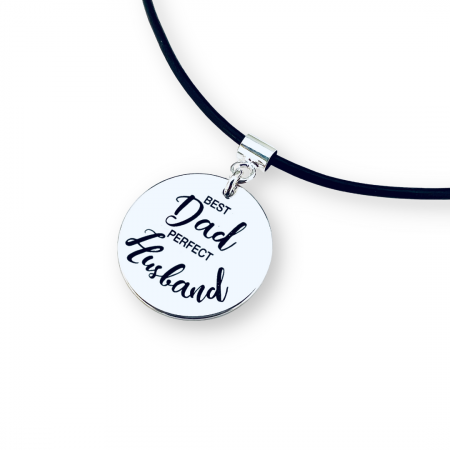 Colier argint gravat snur piele naturala sau textil - Best Dad, Perfect Husband [2]