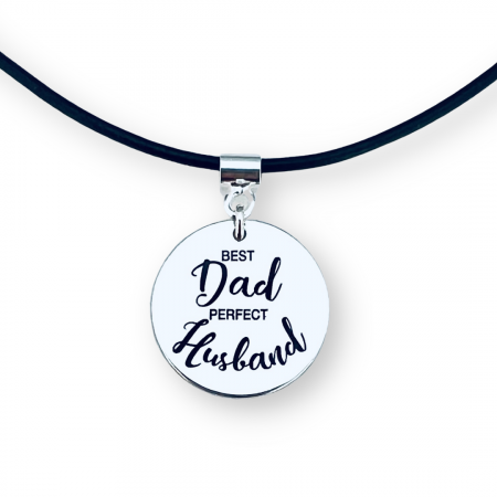 Colier argint gravat snur piele naturala sau textil - Best Dad, Perfect Husband [1]