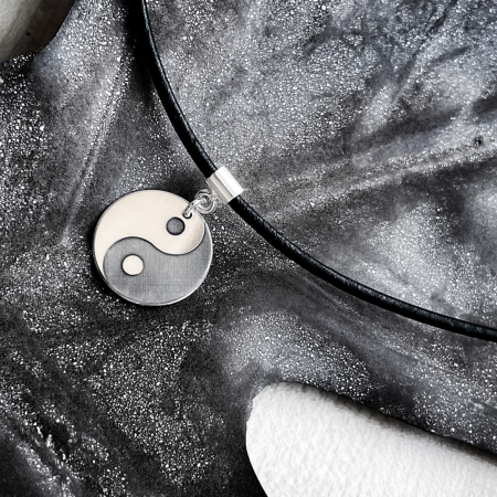 Lantisor snur piele naturala banut argint personalizat Ying si Yang [0]