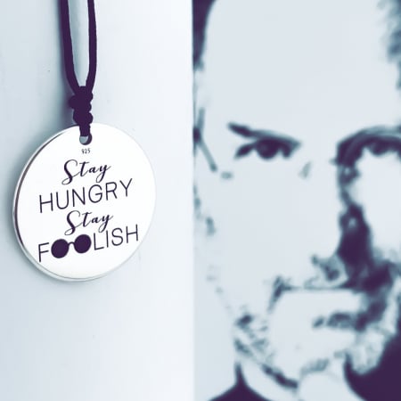 Coliere argint barbati personalizate - Colier argint gravat snur textil Stay Hungry, Stay Foolish