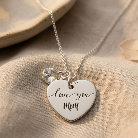 Bijuterii Personalizate - Colier argint gravat inimioara cadou mama - Personally Me