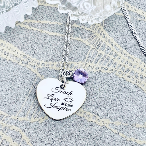 Colier argint inimioara gravat Teach, Love, Inspire [1]