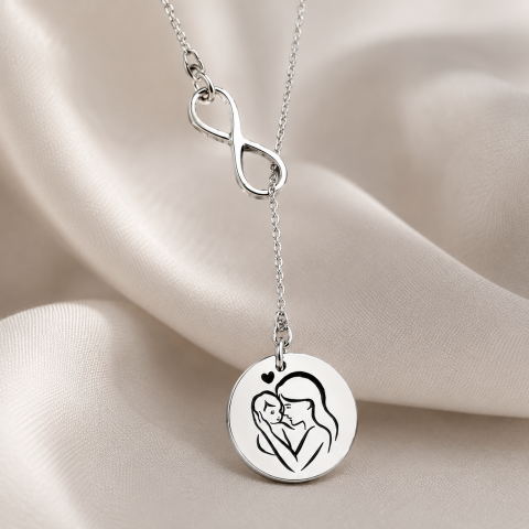 Bijuterii Personalizate - Lantisor argint asimetric charm infinit si banut 