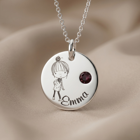 Cadouri personalizate – prietena / surori - Colier argint personalizat cu cristal - Emma si simbol