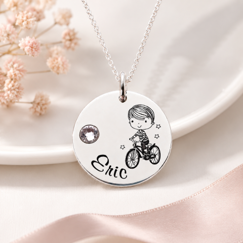 Cadouri personalizate – prietena / surori - Colier argint personalizat cu cristal - Eric si simbol