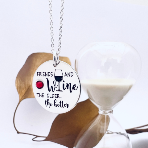 Lantisor argint personalizat cu cristal Swarovski - Friends and Wine [2]