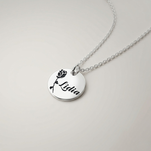 Cadouri personalizate – prietena / surori - Colier personalizat argint cu Nume si Floare