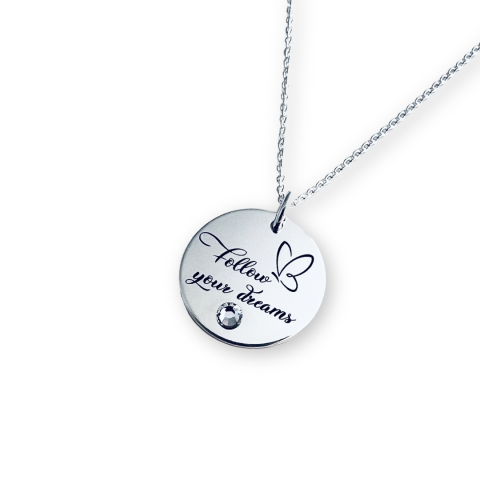 Bijuterii Personalizate - Colier argint personalizat si cristal - Follow your Dreams