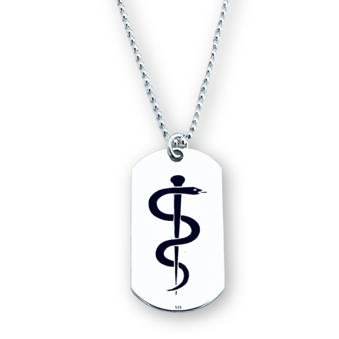 Colier argint placuta Army Personalizat - Toiagul lui Esculap