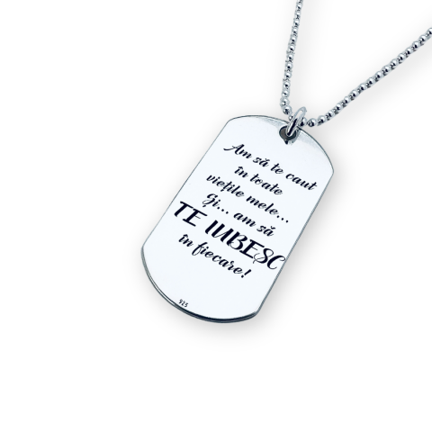 Bijuterii Personalizate - Lantisor placuta Army argint personalizata - Te iubesc...