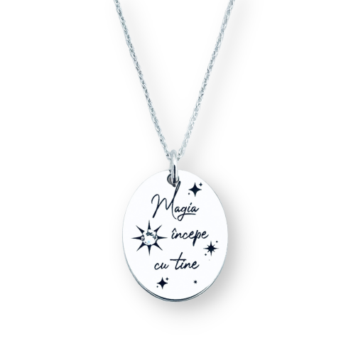 Lantisor cu pandantiv oval personalizat din argint si cristal - Magia incepe cu tine [2]