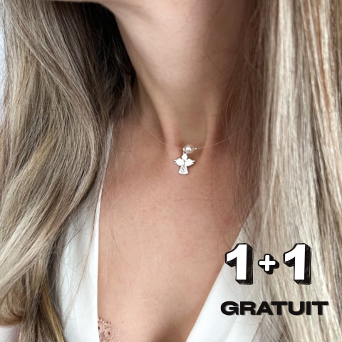 REDUCERI MARI - Colier cu perla si ingeras argint snur transparent - Blessed