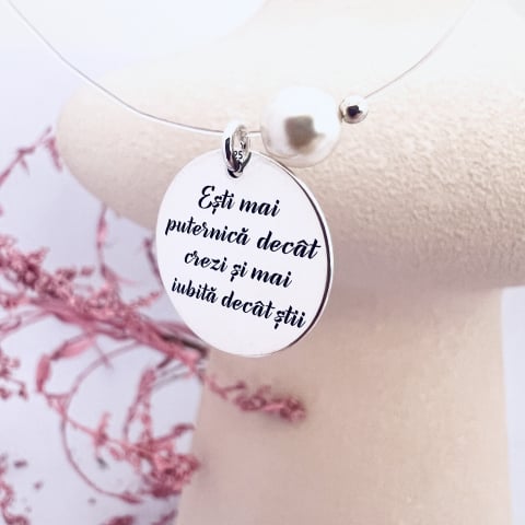 Colier fir transparent cu perla si banut argint - Sa nu uiti