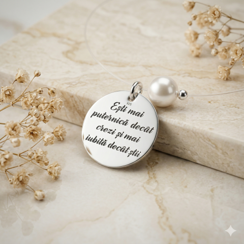 Cadouri personalizate – prietena / surori - Lantisor fir transparent cu perla si banut din argint - Sa nu uiti...