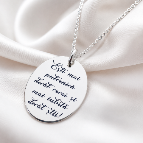 Cadouri personalizate iubita / sotie - Colier personalizat argint pandantiv Oval - Sa nu uiti