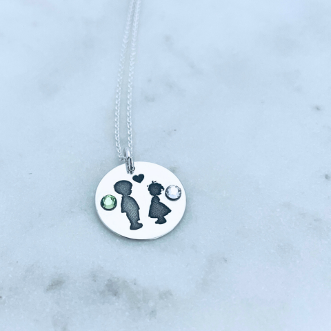 Colier din argint Siluete Copii, Cristale Swarovski lipite [1]