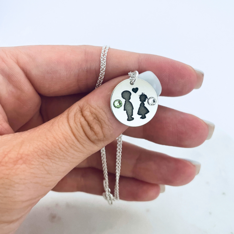 Colier din argint Siluete Copii, Cristale Swarovski lipite [0]