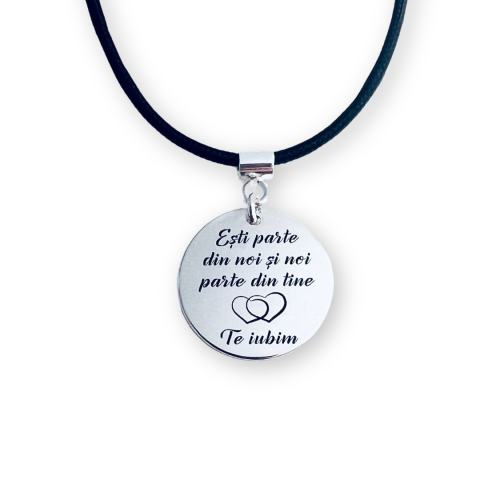 Bijuterii Personalizate - Colier personalizat argint snur piele sau textil - Esti parte din noi... 