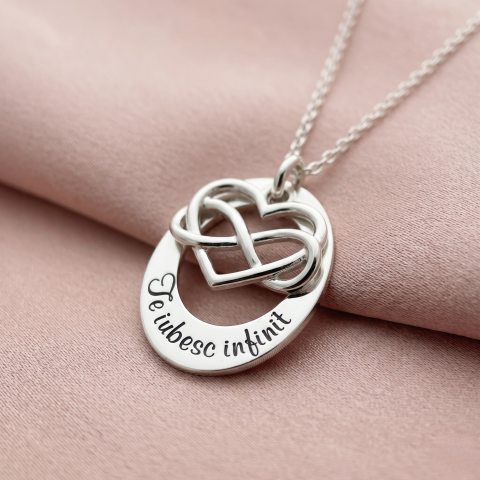 Bijuterii Personalizate - Colier personalizat pandantiv argint charm Infinit cu Inima