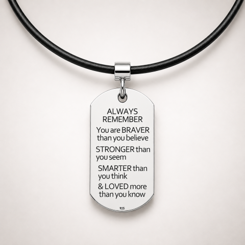 Cadouri de Craciun pentru colegi - Colier snur piele placuta Army argint personalizata - Always Remember