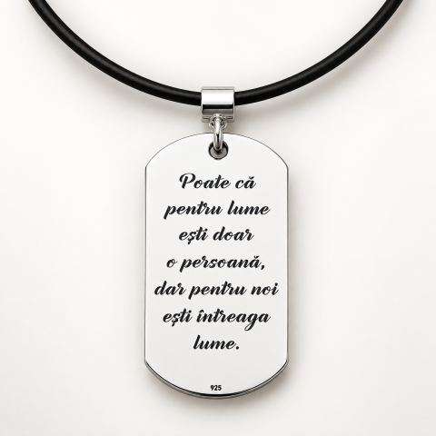 Cadouri de Craciun pentru colegi - Colier snur piele placuta Army argint personalizata - Intreaga lume
