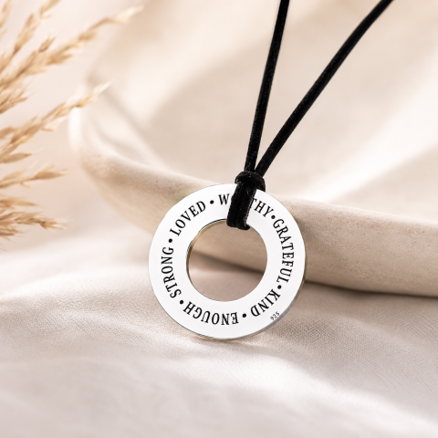 Bijuterii Personalizate - Colier snur reglabil disc personalizat argint - I am...