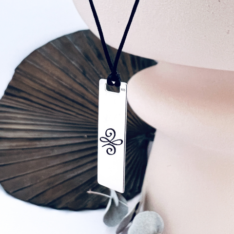 Bijuterii Personalizate - Colier snur textil argint personalizat simbol Begin Anew