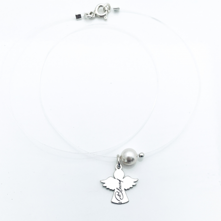Colier silicon transparent pandantiv ingeras din argint si perla - Blessed [1]