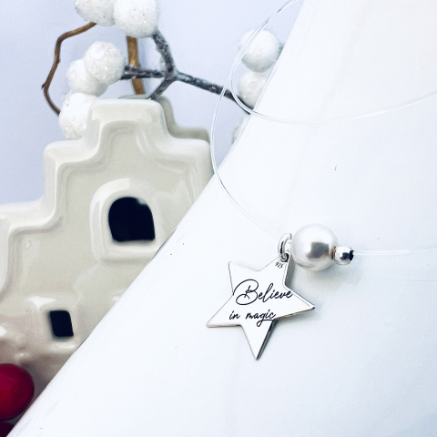 Top Recomandari Craciun - Lantisor silicon perla Swarovski steluta argint - Believe in Magic