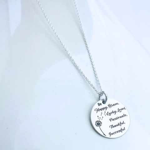 Lantisor argint personalizat Be Happy, Brave, Lucky [1]