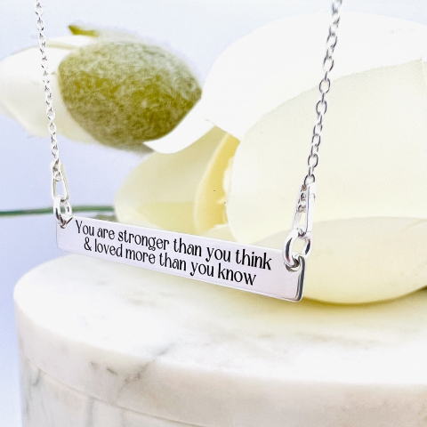 Bijuterii Personalizate - Colier din argint placuta personalizata - Stronger than You think