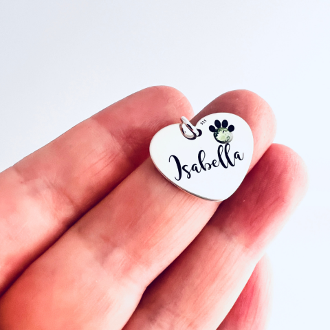 Bijuterii Personalizate - Medalion argint personalizat inima si cristal - Pentru pisicuta ta