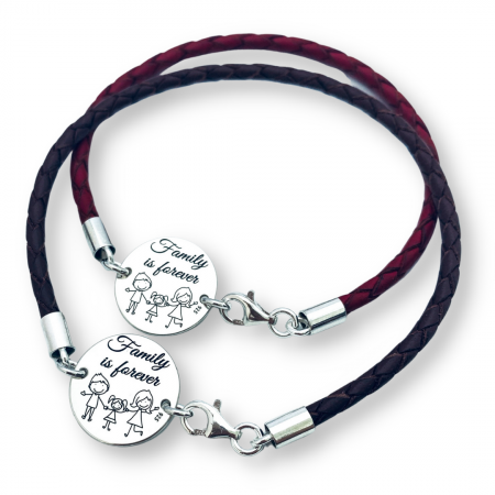 Set bratari personalizate, argint, snur piele - Family  [2]