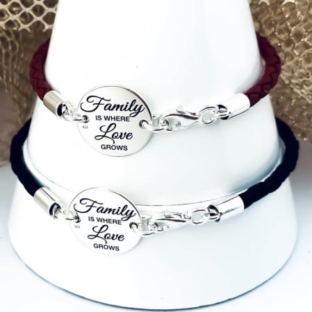 Set bratari personalizate, argint, snur piele - Family  [1]