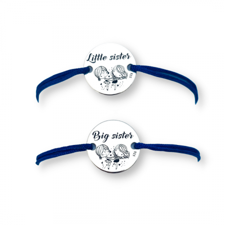 Set Bratari snur reglabil textil banuti argint  - Sisters Love [0]