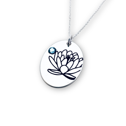 Set Lantisor pandantiv oval personalizat si cercei argint - Nume, Floare si Cristal  [7]