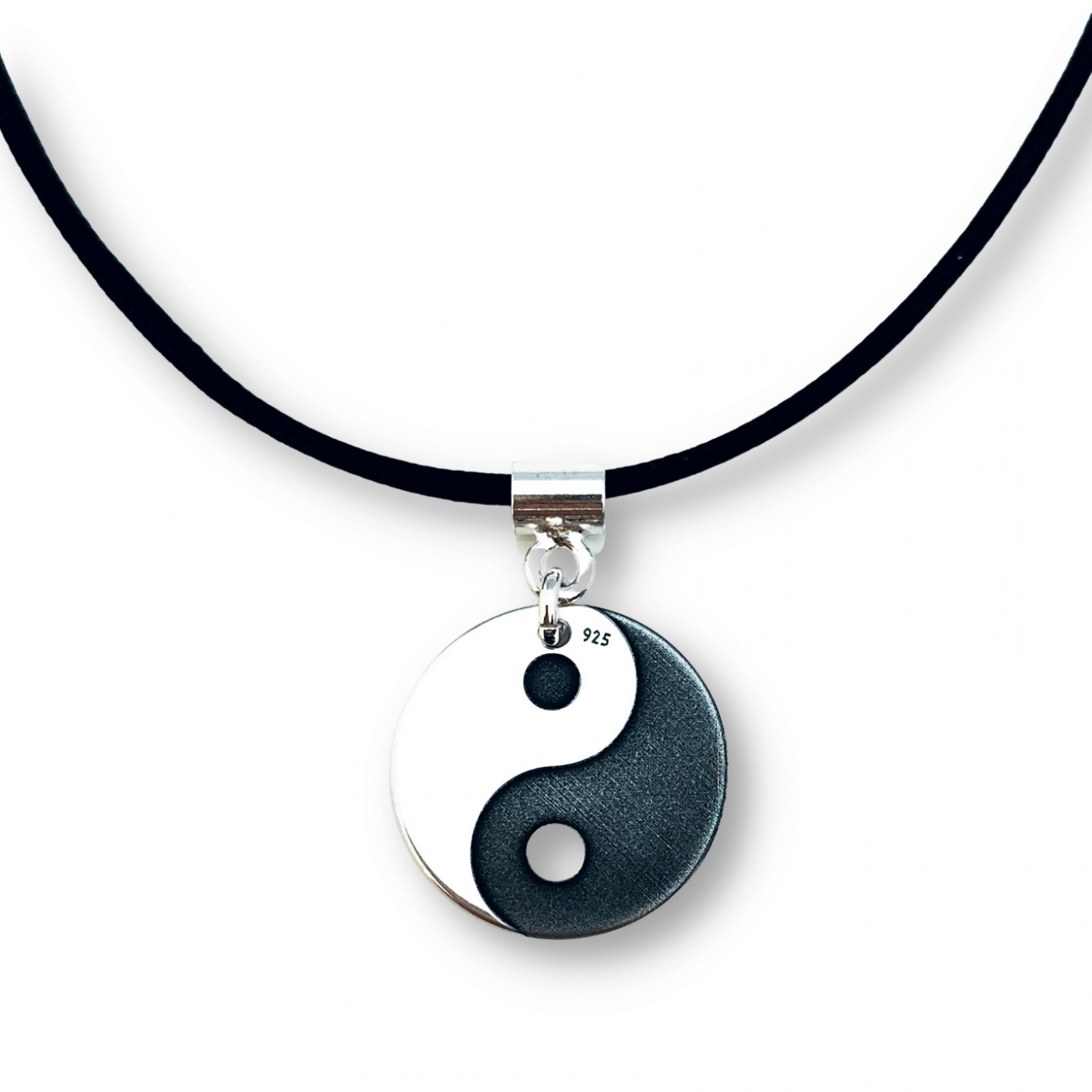 Colier piele cu Banut argint Personalizat Yin Yang | Personally ME