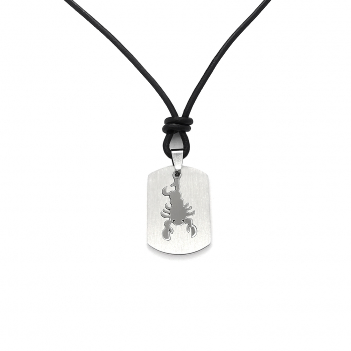 Pandantiv zodia Scorpion dog tag inox cu snur piele 00A039s Personal Style [3]