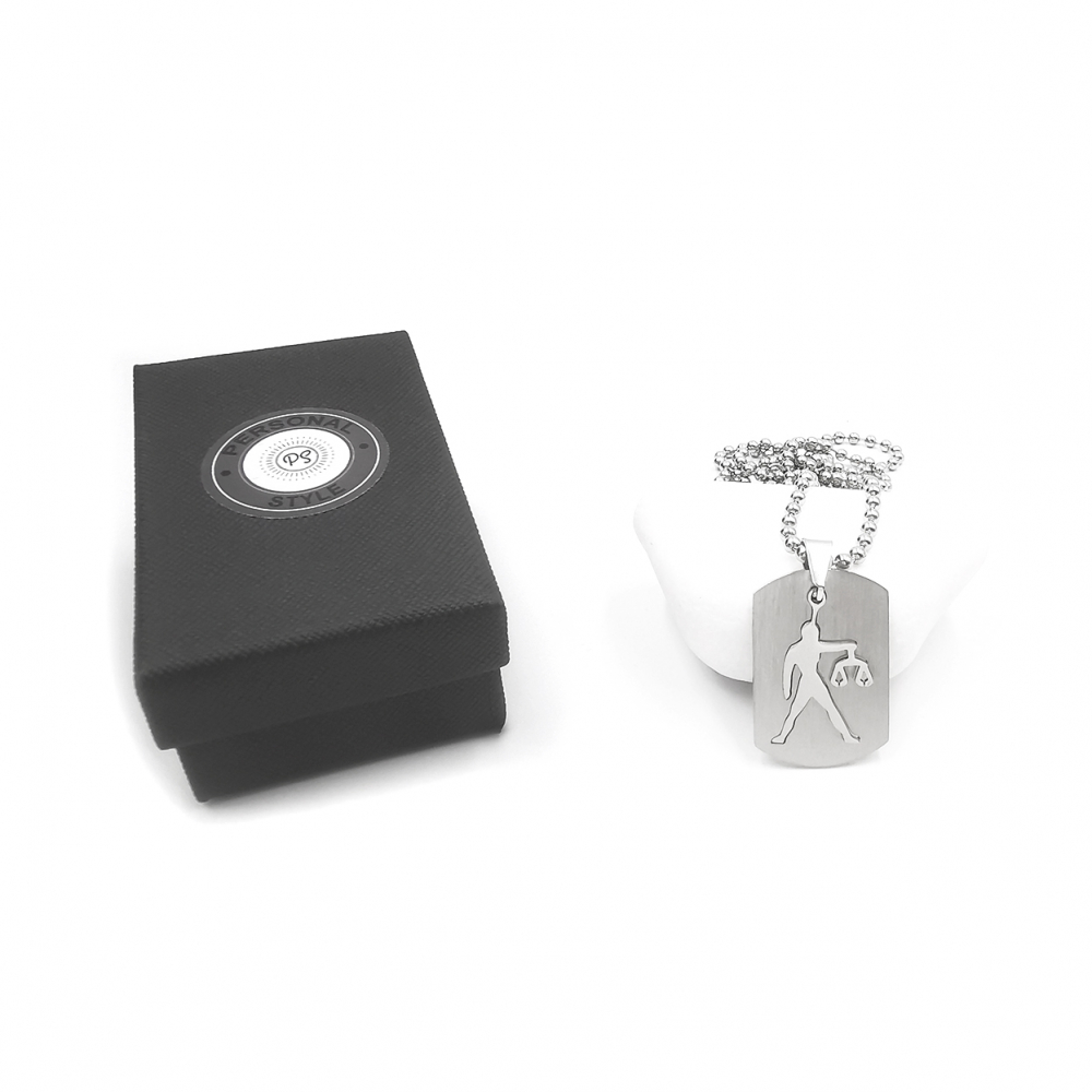 Lant inox US Army cu pandantiv Dog Tag tip placuta identificare zodia Balanta [5]