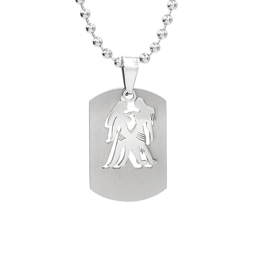 Lant inox US Army cu pandantiv Dog Tag tip placuta identificare zodia Gemeni [2]