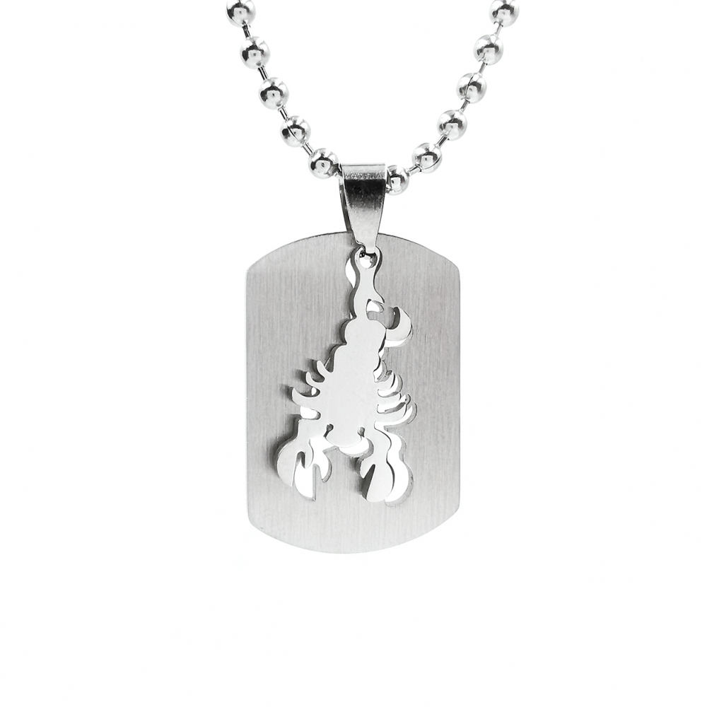 Lant inox US Army cu pandantiv Dog Tag tip placuta identificare zodia Scorpion [2]
