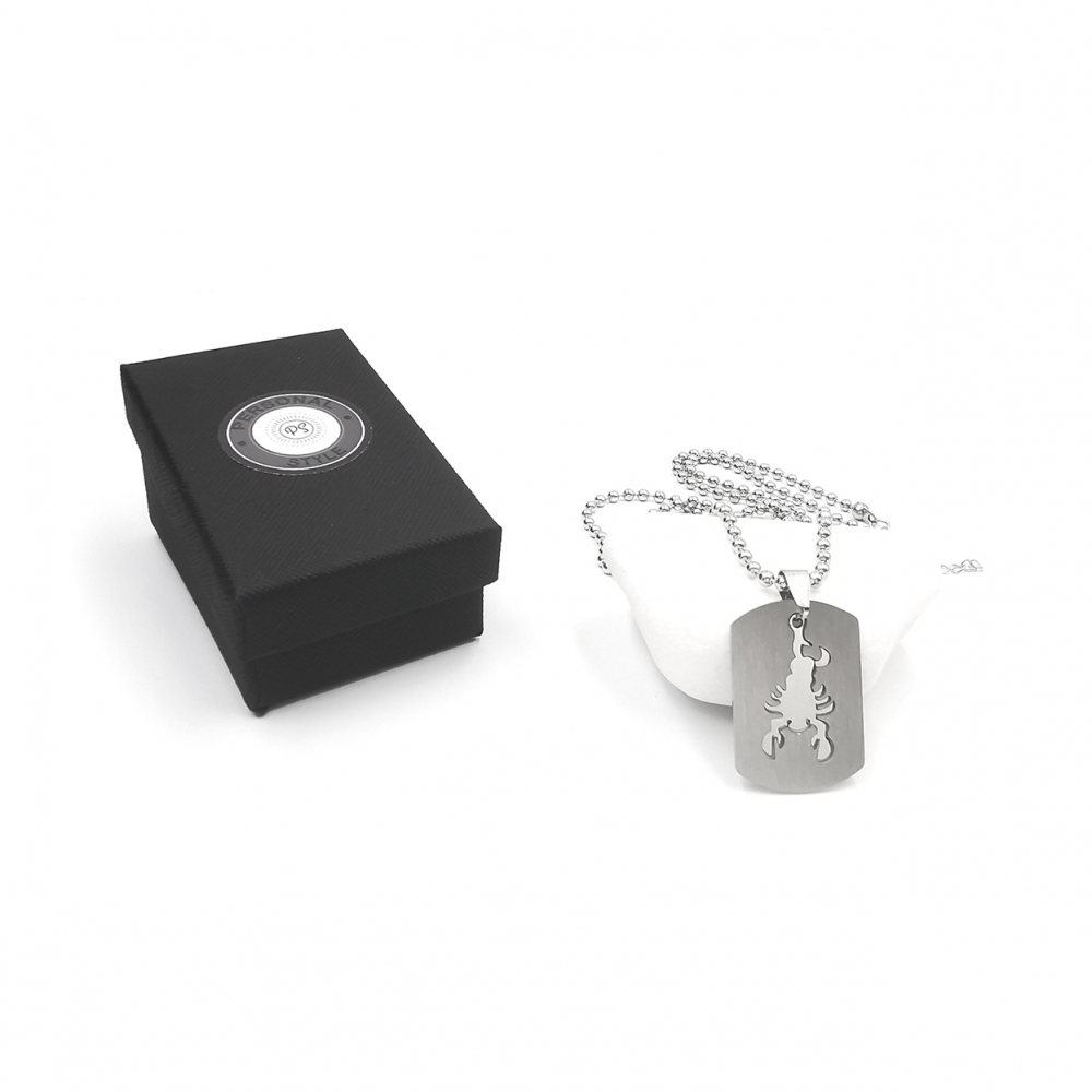 Lant inox US Army cu pandantiv Dog Tag tip placuta identificare zodia Scorpion [5]