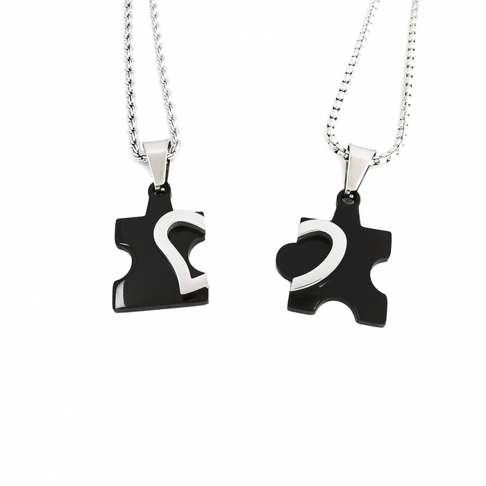 Set Lantisoare Cupluri Puzzle Love Inox [2]