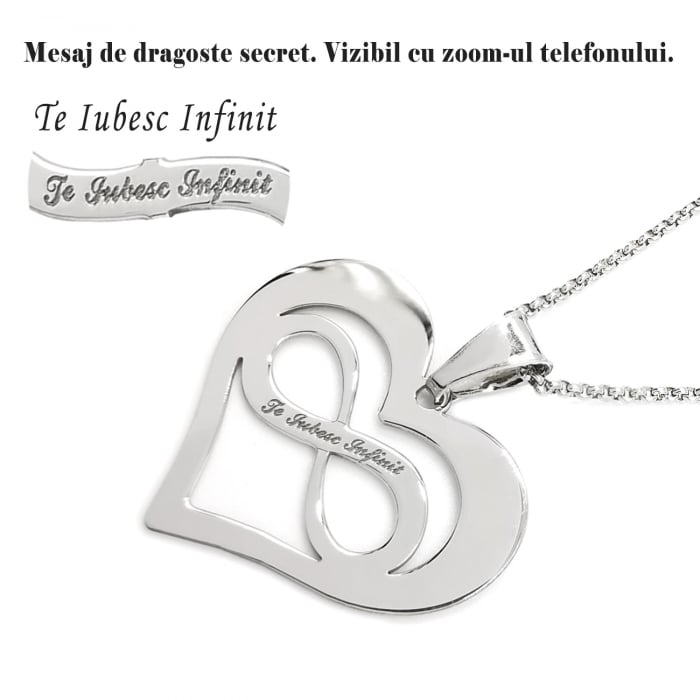 Lantisor argint 925 rodiat cu pandantiv inimioara cu simbol infinit Te Iubesc Infinit AGP024 Personal Style [3]