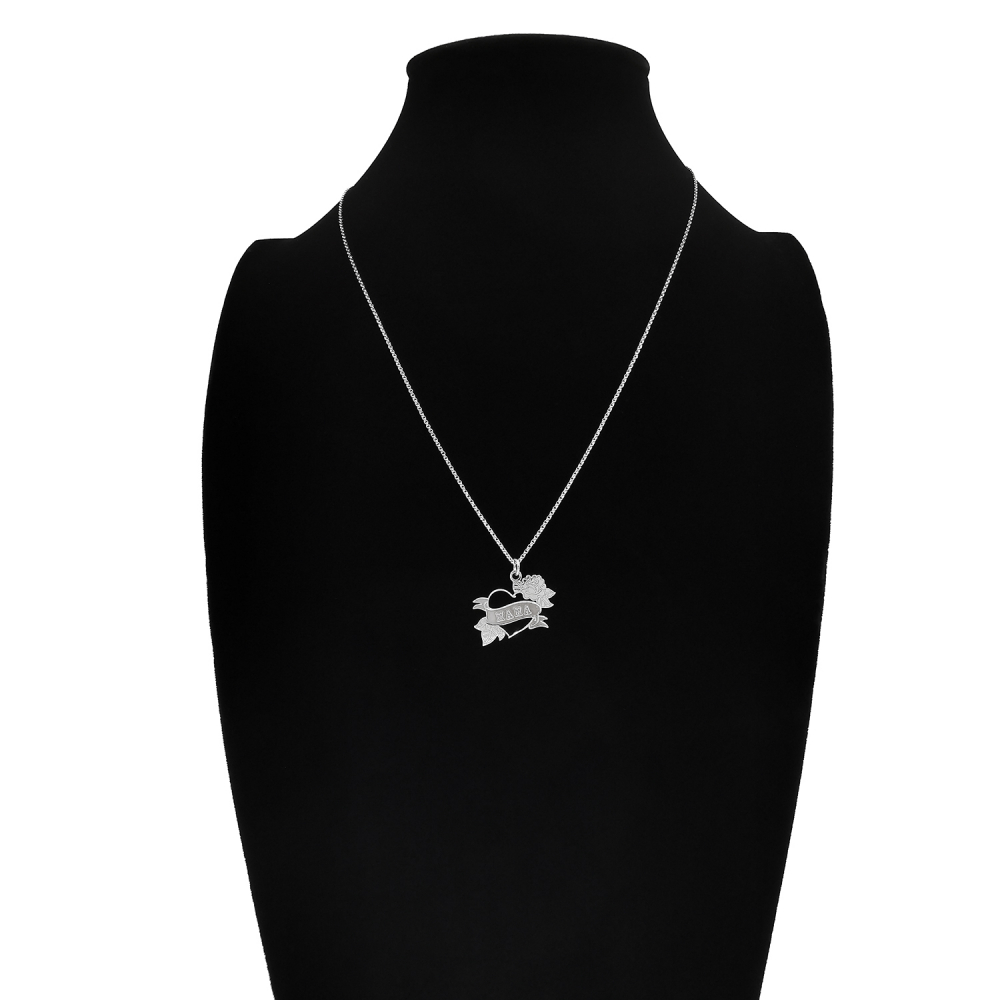 Lantisor argint 925 rodiat cu pandantiv inimioara cu Trandafir pentru Mama AGP023 Personal Style [4]