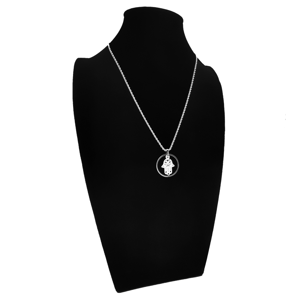 Lantisor pandantiv Hamsa Mana Fatimei inox ceramica [3]