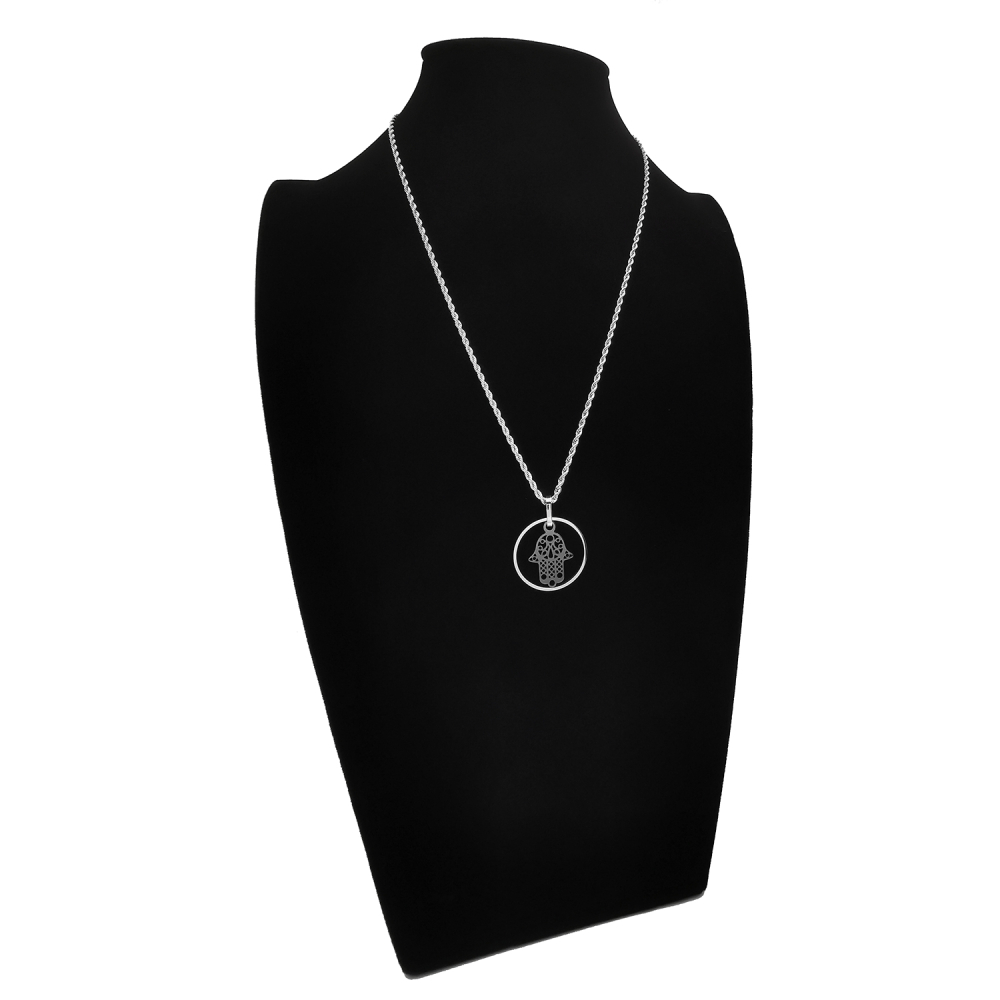 Lantisor cu pandantiv Hamsa Mana Fatimei inox cu ceramica [3]