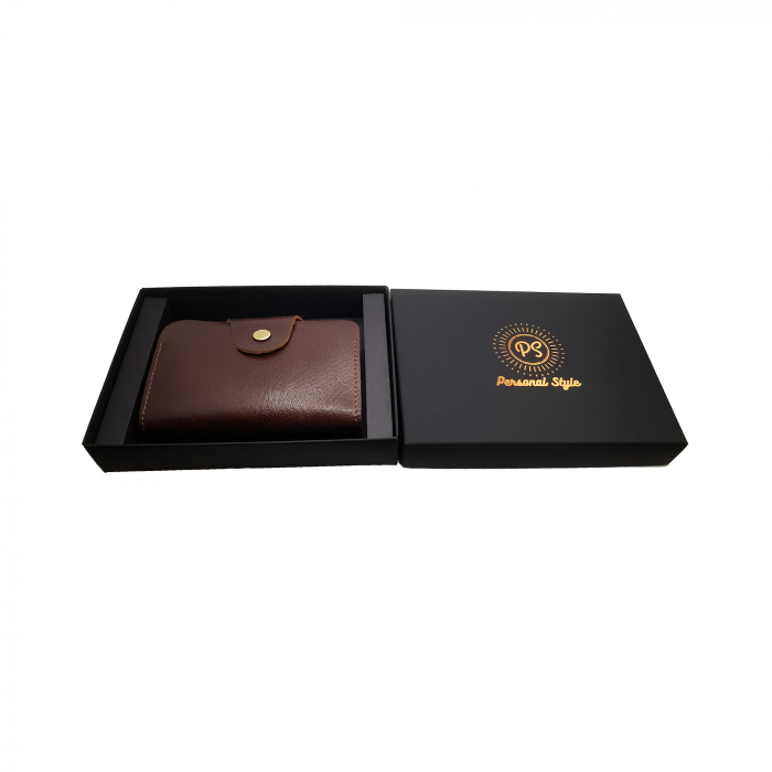 Portofel piele naturala port card cu capsa maro 00P009 [3]